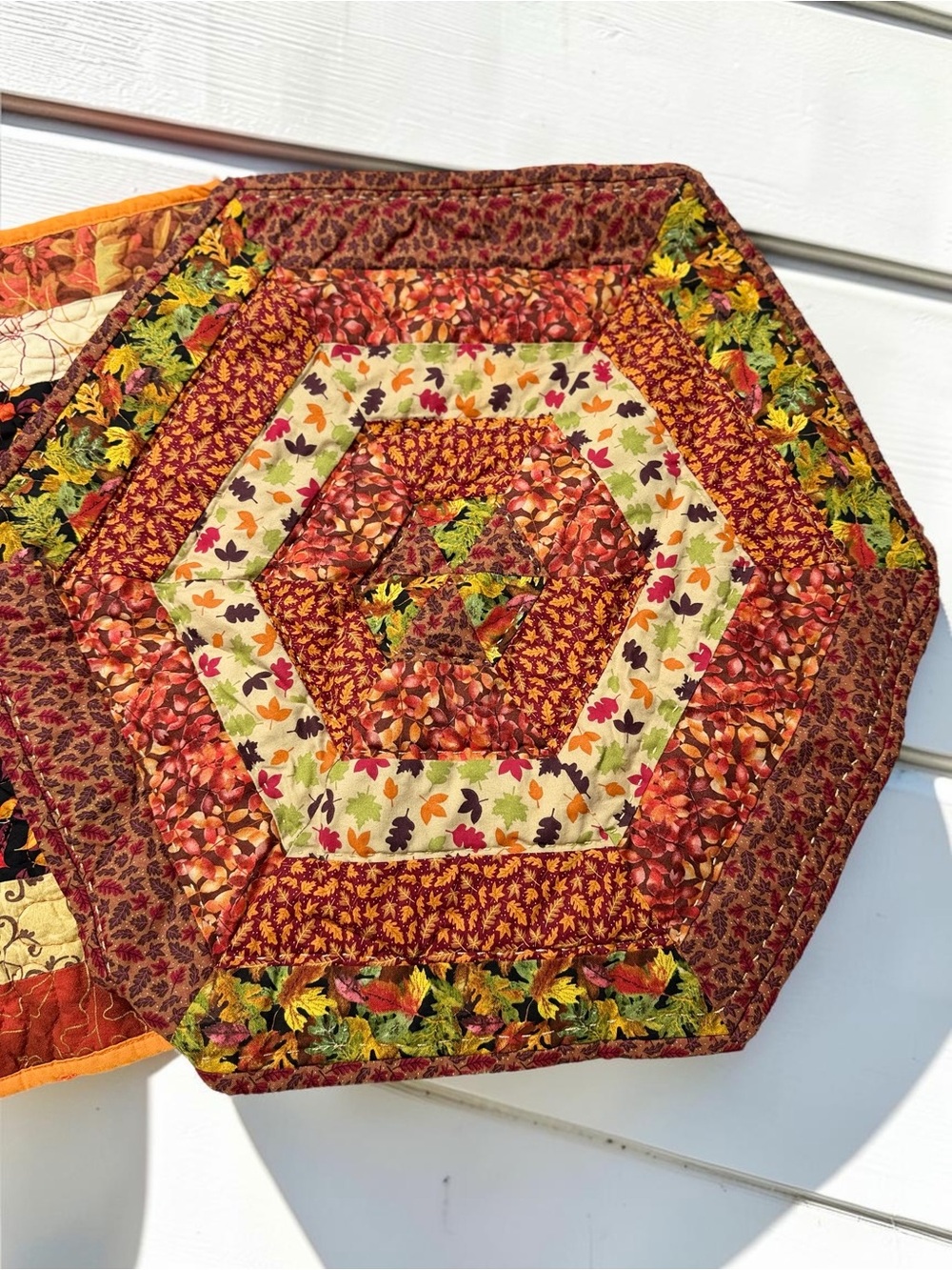 Handmade Quilted Hexagon Fall Table Toppers Set of 2
